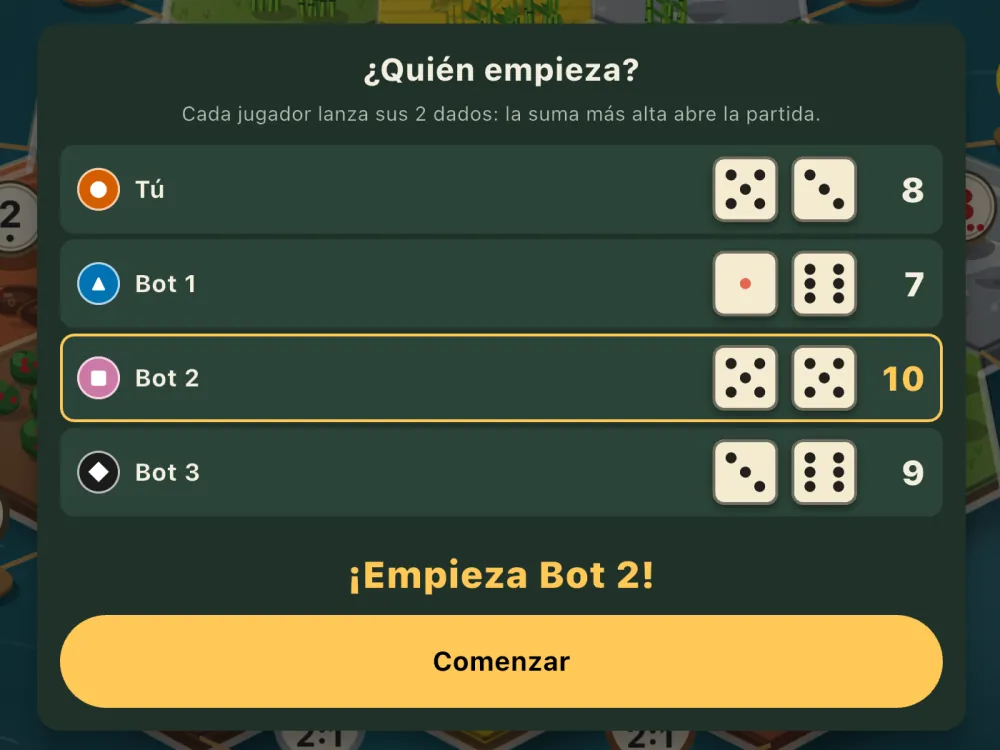 Draw dialog showing each player's dice